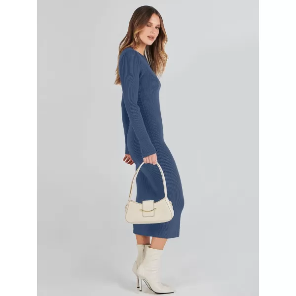 imageANRABESS Womens 2023 Trendy Long Sleeve Sweater Dress Crewneck Slim Fit Ribbed Knit Bodycon Midi DressDusty Blue