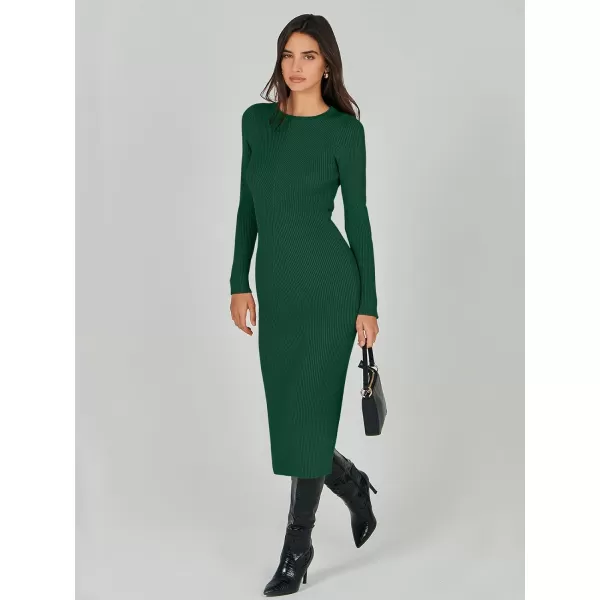 imageANRABESS Womens 2023 Trendy Long Sleeve Sweater Dress Crewneck Slim Fit Ribbed Knit Bodycon Midi DressGreen