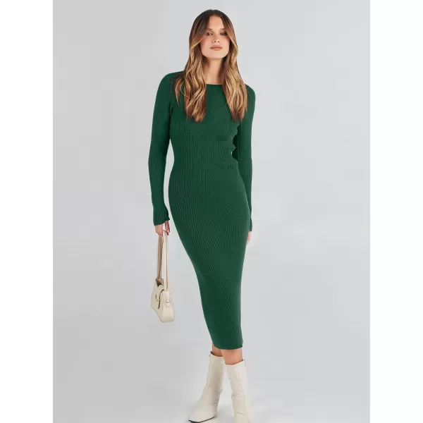 imageANRABESS Womens 2023 Trendy Long Sleeve Sweater Dress Crewneck Slim Fit Ribbed Knit Bodycon Midi DressGreen