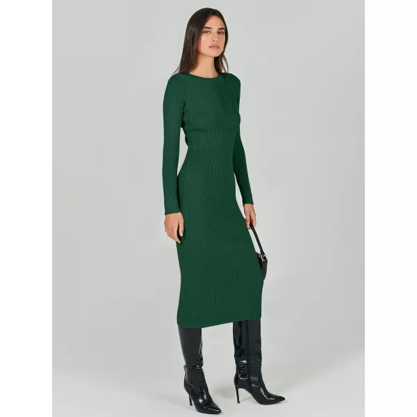 imageANRABESS Womens 2023 Trendy Long Sleeve Sweater Dress Crewneck Slim Fit Ribbed Knit Bodycon Midi DressGreen