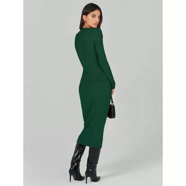 imageANRABESS Womens 2023 Trendy Long Sleeve Sweater Dress Crewneck Slim Fit Ribbed Knit Bodycon Midi DressGreen