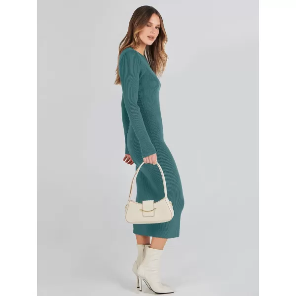 imageANRABESS Womens 2023 Trendy Long Sleeve Sweater Dress Crewneck Slim Fit Ribbed Knit Bodycon Midi DressGreen Blue