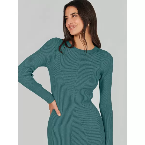 imageANRABESS Womens 2023 Trendy Long Sleeve Sweater Dress Crewneck Slim Fit Ribbed Knit Bodycon Midi DressGreen Blue