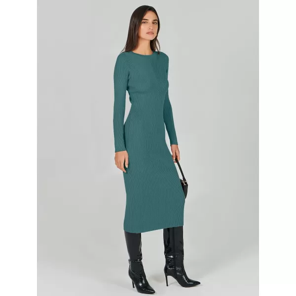 imageANRABESS Womens 2023 Trendy Long Sleeve Sweater Dress Crewneck Slim Fit Ribbed Knit Bodycon Midi DressGreen Blue