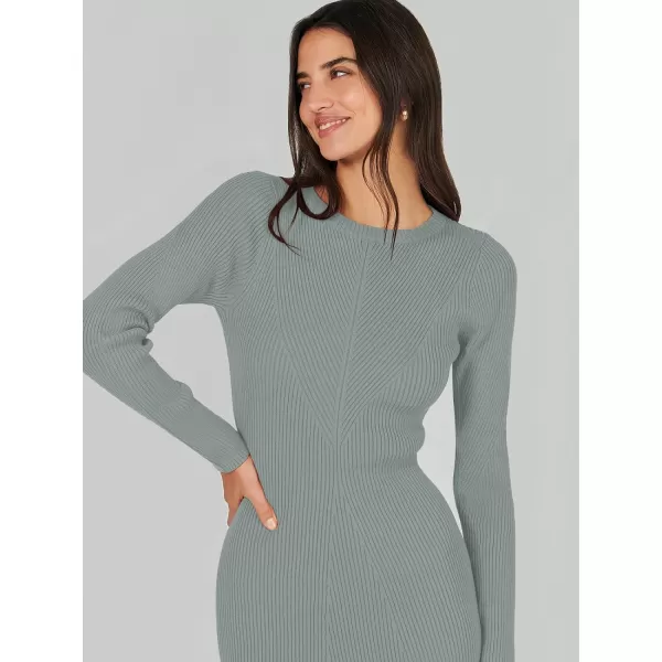 imageANRABESS Womens 2023 Trendy Long Sleeve Sweater Dress Crewneck Slim Fit Ribbed Knit Bodycon Midi DressLight Gray