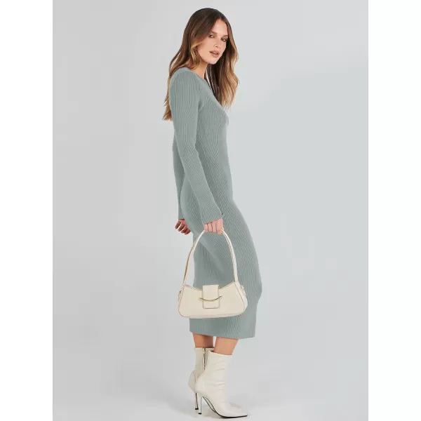 imageANRABESS Womens 2023 Trendy Long Sleeve Sweater Dress Crewneck Slim Fit Ribbed Knit Bodycon Midi DressLight Gray