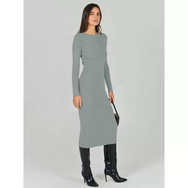 imageANRABESS Womens 2023 Trendy Long Sleeve Sweater Dress Crewneck Slim Fit Ribbed Knit Bodycon Midi DressLight Gray