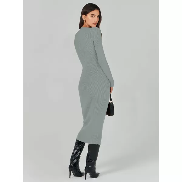 imageANRABESS Womens 2023 Trendy Long Sleeve Sweater Dress Crewneck Slim Fit Ribbed Knit Bodycon Midi DressLight Gray