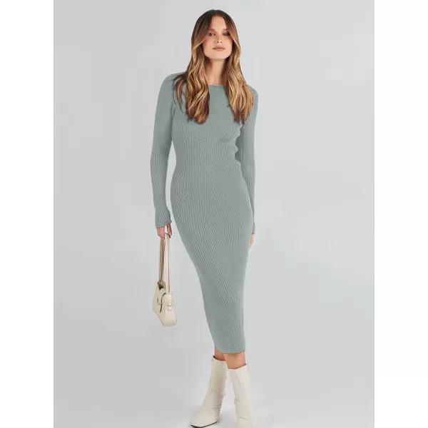 imageANRABESS Womens 2023 Trendy Long Sleeve Sweater Dress Crewneck Slim Fit Ribbed Knit Bodycon Midi DressLight Gray