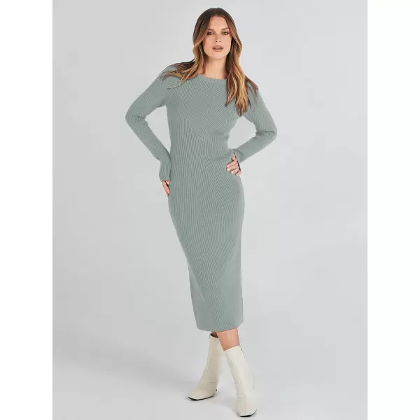 imageANRABESS Womens 2023 Trendy Long Sleeve Sweater Dress Crewneck Slim Fit Ribbed Knit Bodycon Midi DressLight Gray