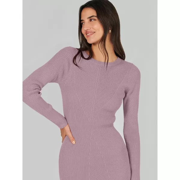 imageANRABESS Womens 2023 Trendy Long Sleeve Sweater Dress Crewneck Slim Fit Ribbed Knit Bodycon Midi DressLight Purple
