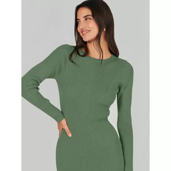 imageANRABESS Womens 2023 Trendy Long Sleeve Sweater Dress Crewneck Slim Fit Ribbed Knit Bodycon Midi DressOlive