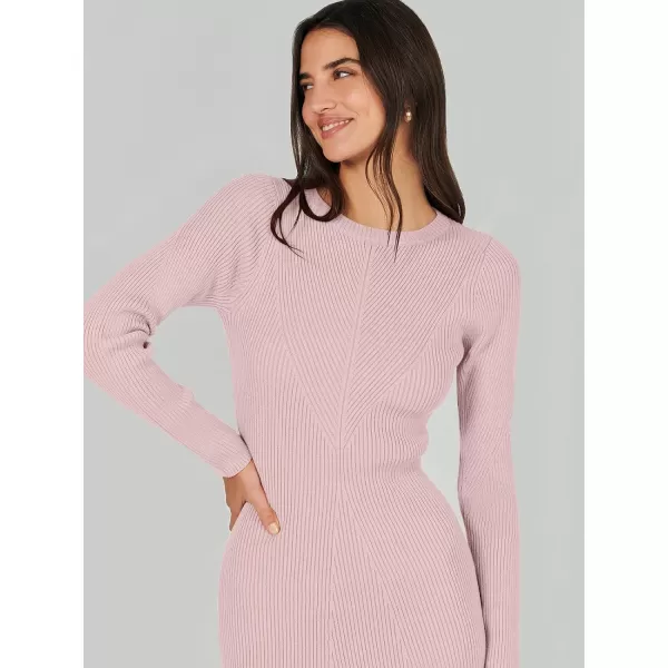 imageANRABESS Womens 2023 Trendy Long Sleeve Sweater Dress Crewneck Slim Fit Ribbed Knit Bodycon Midi DressPink