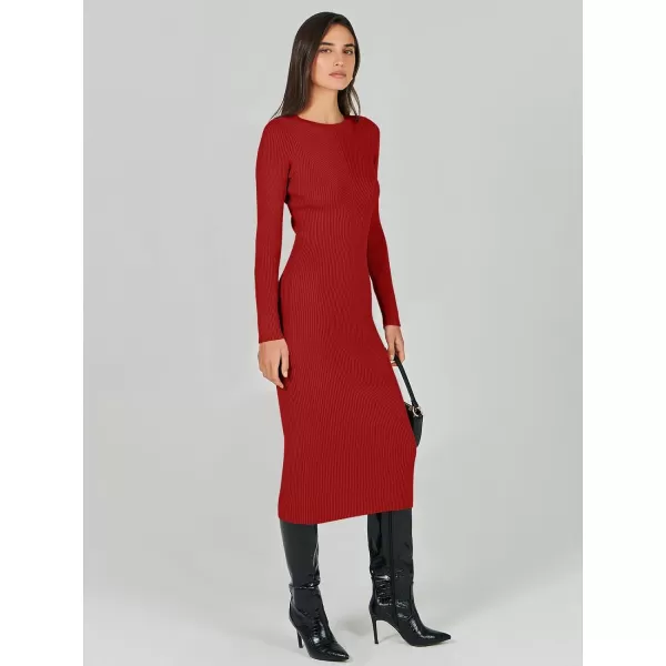 imageANRABESS Womens 2023 Trendy Long Sleeve Sweater Dress Crewneck Slim Fit Ribbed Knit Bodycon Midi DressRed
