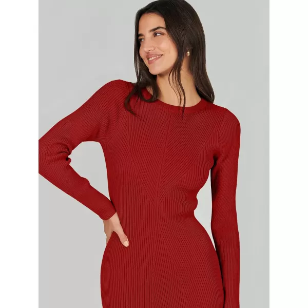imageANRABESS Womens 2023 Trendy Long Sleeve Sweater Dress Crewneck Slim Fit Ribbed Knit Bodycon Midi DressRed