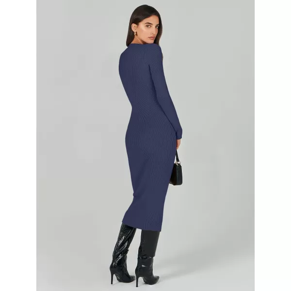 imageANRABESS Womens 2023 Trendy Long Sleeve Sweater Dress Crewneck Slim Fit Ribbed Knit Bodycon Midi DressRoyal Blue