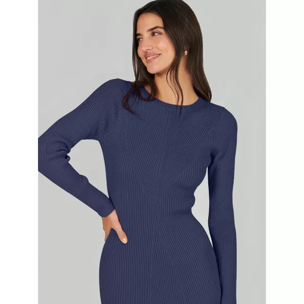 imageANRABESS Womens 2023 Trendy Long Sleeve Sweater Dress Crewneck Slim Fit Ribbed Knit Bodycon Midi DressRoyal Blue