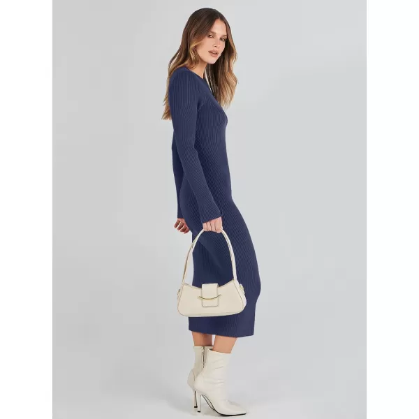imageANRABESS Womens 2023 Trendy Long Sleeve Sweater Dress Crewneck Slim Fit Ribbed Knit Bodycon Midi DressRoyal Blue