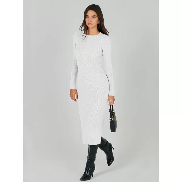 imageANRABESS Womens 2023 Trendy Long Sleeve Sweater Dress Crewneck Slim Fit Ribbed Knit Bodycon Midi DressWhite