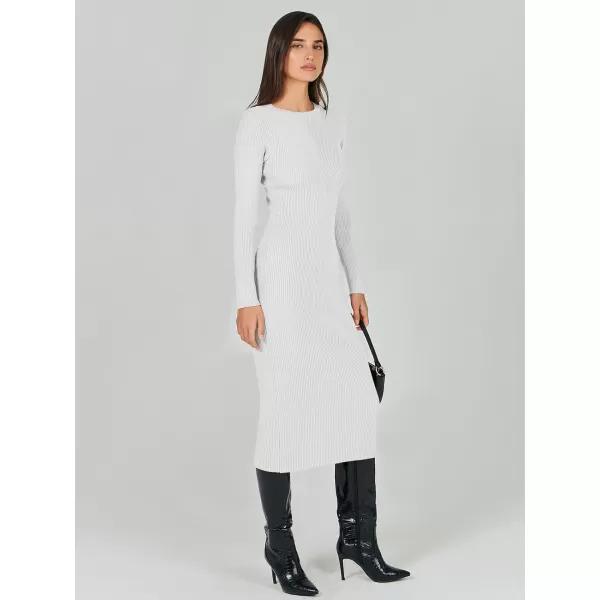 imageANRABESS Womens 2023 Trendy Long Sleeve Sweater Dress Crewneck Slim Fit Ribbed Knit Bodycon Midi DressWhite