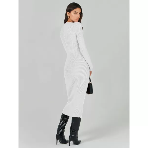 imageANRABESS Womens 2023 Trendy Long Sleeve Sweater Dress Crewneck Slim Fit Ribbed Knit Bodycon Midi DressWhite
