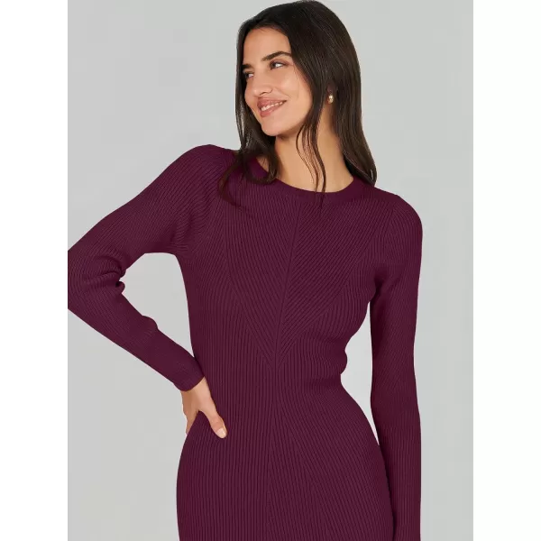 imageANRABESS Womens 2023 Trendy Long Sleeve Sweater Dress Crewneck Slim Fit Ribbed Knit Bodycon Midi DressWine Red