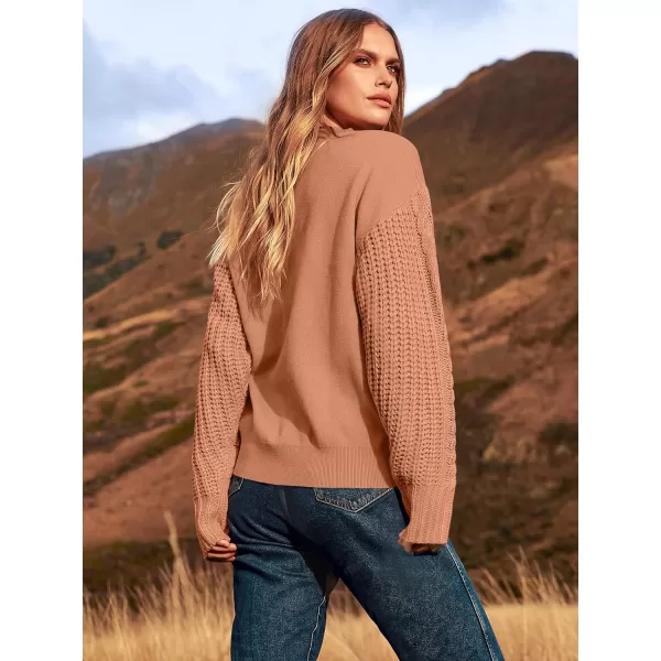 imageANRABESS Womens 2023 Trendy Sweaters Long Sleeve Crewneck Cable Knit Pullover Oversized Casual Chunky TopsAmber