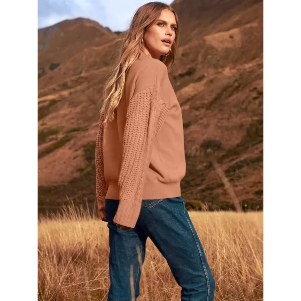 imageANRABESS Womens 2023 Trendy Sweaters Long Sleeve Crewneck Cable Knit Pullover Oversized Casual Chunky TopsAmber