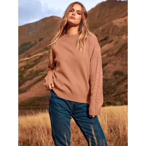 imageANRABESS Womens 2023 Trendy Sweaters Long Sleeve Crewneck Cable Knit Pullover Oversized Casual Chunky TopsAmber
