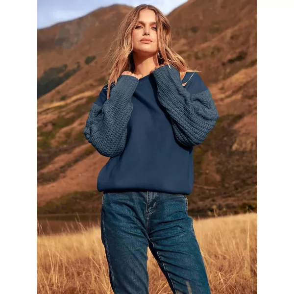 imageANRABESS Womens 2023 Trendy Sweaters Long Sleeve Crewneck Cable Knit Pullover Oversized Casual Chunky TopsBlue Grey