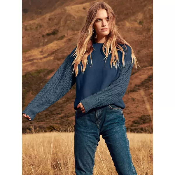 imageANRABESS Womens 2023 Trendy Sweaters Long Sleeve Crewneck Cable Knit Pullover Oversized Casual Chunky TopsBlue Grey
