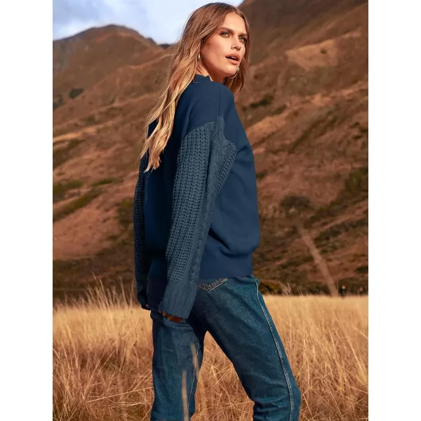 imageANRABESS Womens 2023 Trendy Sweaters Long Sleeve Crewneck Cable Knit Pullover Oversized Casual Chunky TopsBlue Grey