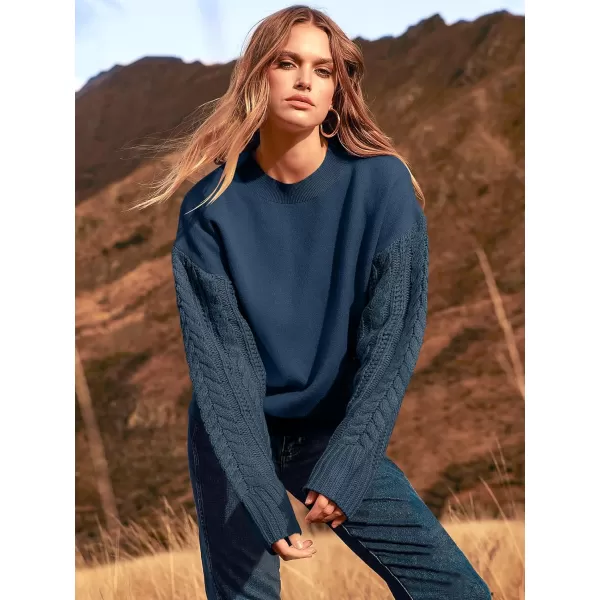 imageANRABESS Womens 2023 Trendy Sweaters Long Sleeve Crewneck Cable Knit Pullover Oversized Casual Chunky TopsBlue Grey