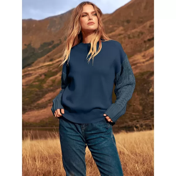 imageANRABESS Womens 2023 Trendy Sweaters Long Sleeve Crewneck Cable Knit Pullover Oversized Casual Chunky TopsBlue Grey