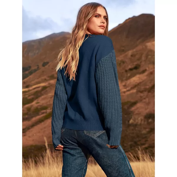 imageANRABESS Womens 2023 Trendy Sweaters Long Sleeve Crewneck Cable Knit Pullover Oversized Casual Chunky TopsBlue Grey
