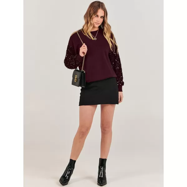 imageANRABESS Womens 2023 Trendy Sweaters Long Sleeve Crewneck Cable Knit Pullover Oversized Casual Chunky TopsBurgundy