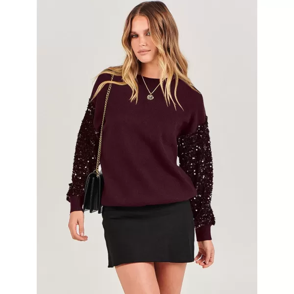 imageANRABESS Womens 2023 Trendy Sweaters Long Sleeve Crewneck Cable Knit Pullover Oversized Casual Chunky TopsBurgundy