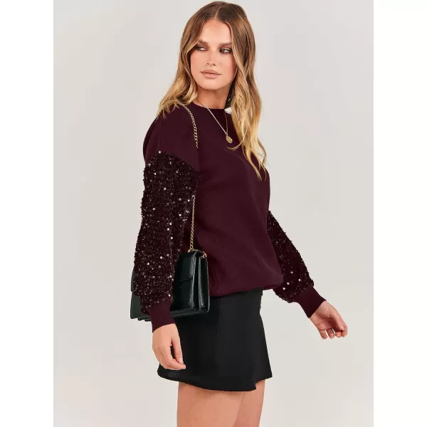 imageANRABESS Womens 2023 Trendy Sweaters Long Sleeve Crewneck Cable Knit Pullover Oversized Casual Chunky TopsBurgundy