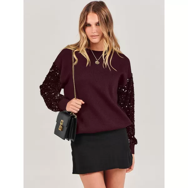 imageANRABESS Womens 2023 Trendy Sweaters Long Sleeve Crewneck Cable Knit Pullover Oversized Casual Chunky TopsBurgundy