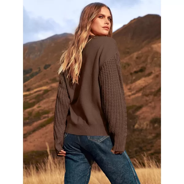 imageANRABESS Womens 2023 Trendy Sweaters Long Sleeve Crewneck Cable Knit Pullover Oversized Casual Chunky TopsDark Brown