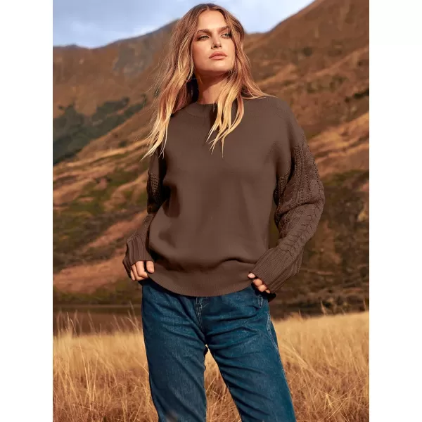imageANRABESS Womens 2023 Trendy Sweaters Long Sleeve Crewneck Cable Knit Pullover Oversized Casual Chunky TopsDark Brown