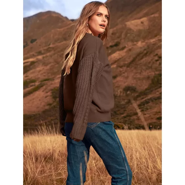 imageANRABESS Womens 2023 Trendy Sweaters Long Sleeve Crewneck Cable Knit Pullover Oversized Casual Chunky TopsDark Brown