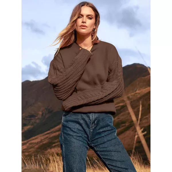 imageANRABESS Womens 2023 Trendy Sweaters Long Sleeve Crewneck Cable Knit Pullover Oversized Casual Chunky TopsDark Brown