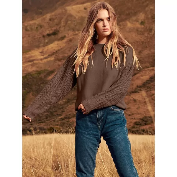 imageANRABESS Womens 2023 Trendy Sweaters Long Sleeve Crewneck Cable Knit Pullover Oversized Casual Chunky TopsDark Brown