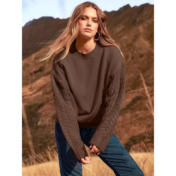 imageANRABESS Womens 2023 Trendy Sweaters Long Sleeve Crewneck Cable Knit Pullover Oversized Casual Chunky TopsDark Brown