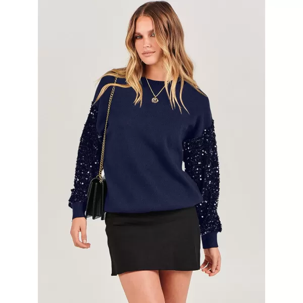 imageANRABESS Womens 2023 Trendy Sweaters Long Sleeve Crewneck Cable Knit Pullover Oversized Casual Chunky TopsDeep Blue