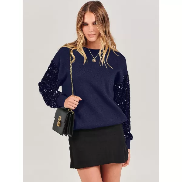 imageANRABESS Womens 2023 Trendy Sweaters Long Sleeve Crewneck Cable Knit Pullover Oversized Casual Chunky TopsDeep Blue