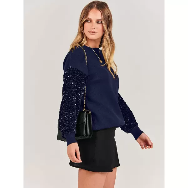 imageANRABESS Womens 2023 Trendy Sweaters Long Sleeve Crewneck Cable Knit Pullover Oversized Casual Chunky TopsDeep Blue