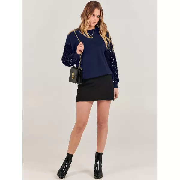 imageANRABESS Womens 2023 Trendy Sweaters Long Sleeve Crewneck Cable Knit Pullover Oversized Casual Chunky TopsDeep Blue