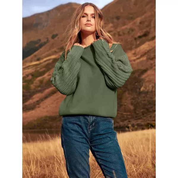 imageANRABESS Womens 2023 Trendy Sweaters Long Sleeve Crewneck Cable Knit Pullover Oversized Casual Chunky TopsGreen